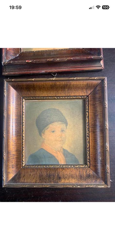 2 Antieke portretjes in klederdracht ca. 1900, Antiek en Kunst, Kunst | Schilderijen | Klassiek, Ophalen of Verzenden