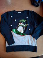Blauwe kersttrui pailletten (2 soorten opdrukken 134/140, Jongen of Meisje, Trui of Vest, H&M, Ophalen of Verzenden