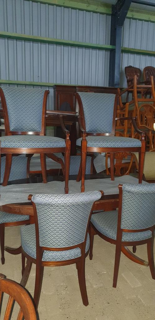 6 Mahonie Eetkamerstoelen - Klassiek Design, Huis en Inrichting, Stoelen, Ophalen, Gebruikt, Blauw, Klassiek