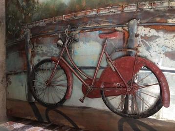 Metalen 3D schilderij fiets aan de gracht beschikbaar voor biedingen