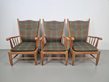 3 Vintage Scandinavisch Beuk spijl fauteuil mid century ‘60  beschikbaar voor biedingen