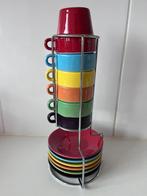 Set van zes kleurige espresso kopjes en schotels!, Ophalen of Verzenden, Zo goed als nieuw, Overige stijlen, Kop(pen) en/of Schotel(s)