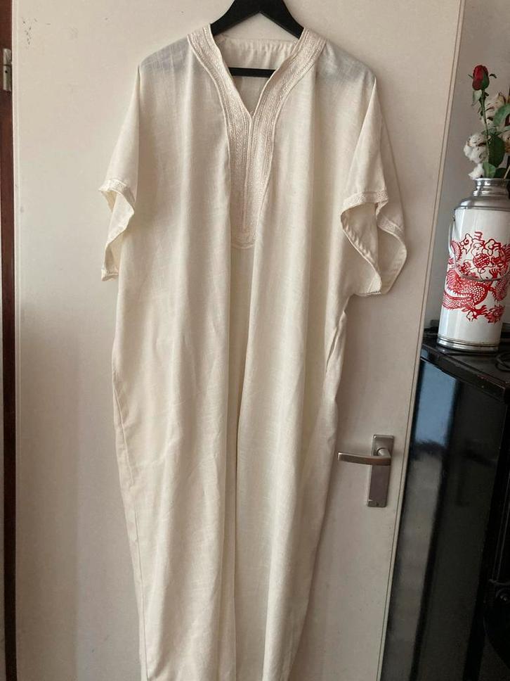 Linnen Djellaba - Marokkaanse Stijl, Kleding | Dames, Jurken, Zo goed als nieuw, Maat 38/40 (M), Wit, Onder de knie, Ophalen
