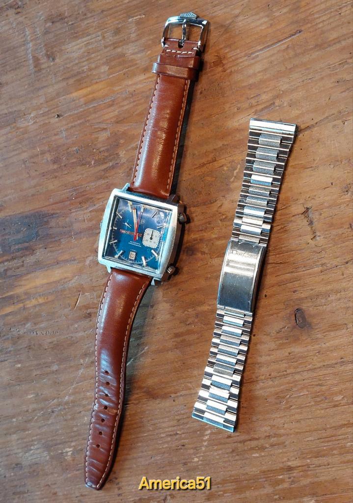 zeldzame Heuer Monaco caliber 15 leren en staalband, Sieraden, Tassen en Uiterlijk, Horloges | Heren, Gebruikt, Polshorloge, Overige merken