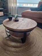 Mangohout zwartstaal salontafel rond 65cm, 50 tot 100 cm, Rond, Ophalen of Verzenden, Zo goed als nieuw