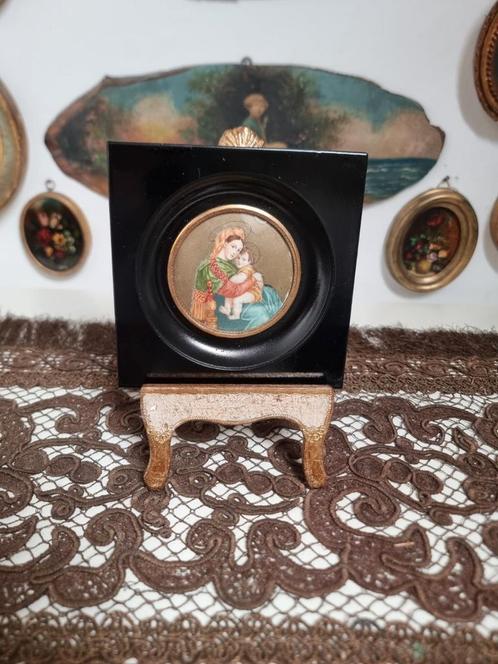 Oud hand getekend schilderijtje Maria met kindje 2, Antiek en Kunst, Curiosa en Brocante, Ophalen of Verzenden