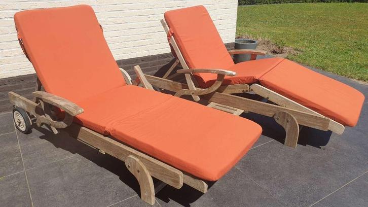 2x oranje kussens voor ligbed L190 x B84 x H30cm, afneembaar, Tuin en Terras, Ligbedden, Nieuw, Wicker, Ophalen of Verzenden