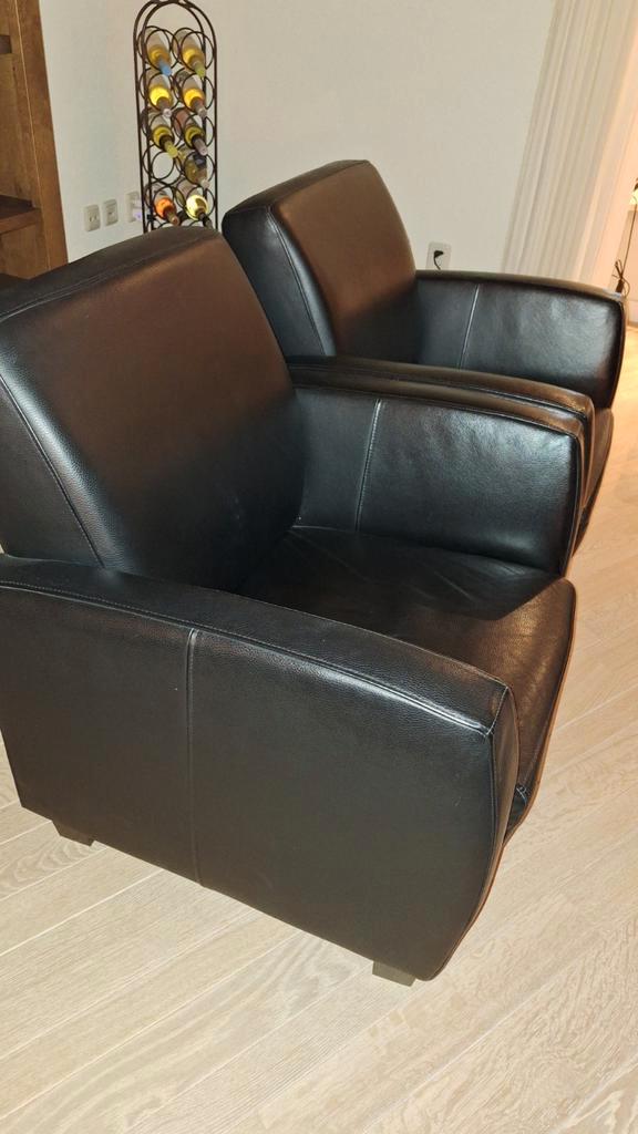 Set van 2 leren fauteuils, Huis en Inrichting, Fauteuils, Gebruikt, Leer, 75 tot 100 cm, Minder dan 75 cm, Ophalen