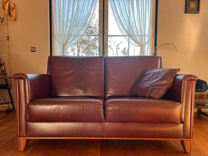 Bruine lederen 2-zits bank (old sadle leer), Huis en Inrichting, Banken | Sofa's en Chaises Longues, Gebruikt, Tweepersoons, 150 tot 200 cm