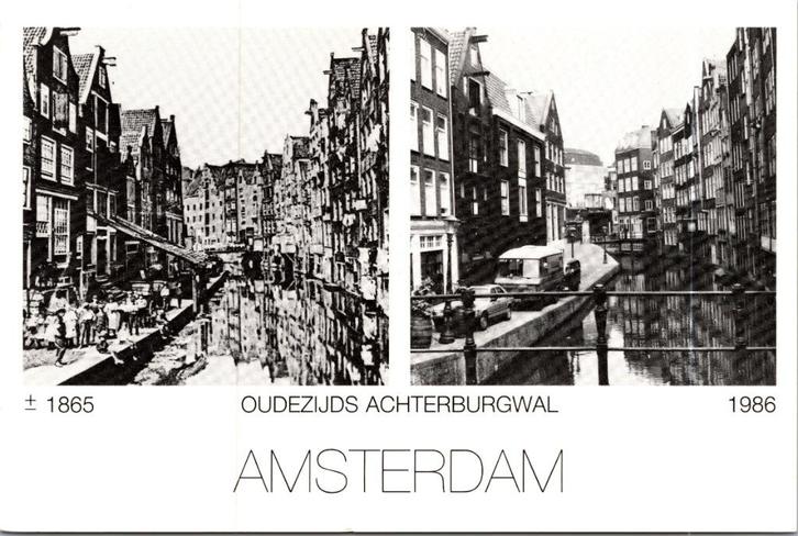 Amsterdam Toen en Nu 1865 - 1986 - 4 ansichtkaarten, Verzamelen, Ansichtkaarten | Nederland, Ongelopen, Noord-Holland, Voor 1920