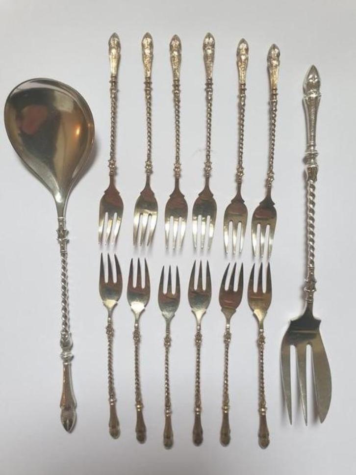 Petit Four set zilver BOKKEPOOT 12 delig- antiek, Antiek en Kunst, Antiek | Bestek, Ophalen of Verzenden