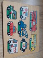 houten puzzel 8x voertuigen, Ophalen, Gebruikt, Van hout, Minder dan 10 stukjes