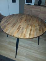 Ronde mango houten eettafel met zwarte poten, Huis en Inrichting, Tafels | Eettafels, Rond, Zo goed als nieuw, Vier personen, Industrieel