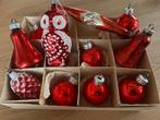 11 rode brobante/ oude kerstballen, uil, klokjes,dennenappel, Diversen, Kerst, Ophalen of Verzenden, Gebruikt