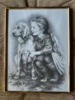 Tekening / Poster / Plaat Meisje met Hond., Ophalen of Verzenden