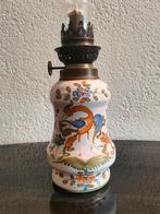 Antieke olielamp met handgeschilderde decoratie, Ophalen of Verzenden
