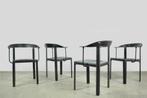 Italiaanse postmoderne vintage leren eettafelstoelen 1980, Gebruikt, Zwart, Postmodern, Ophalen of Verzenden