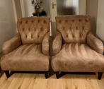 2 klassieke stoffen bruine fauteuils / stoelen als nieuw, Huis en Inrichting, Fauteuils, Ophalen, Zo goed als nieuw, 75 tot 100 cm