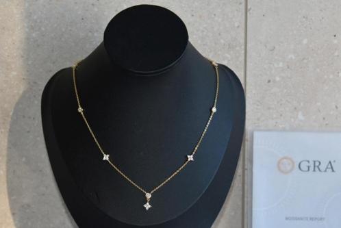Goudkleurige (925) Flower Moissanite Ketting + certificaat!, Sieraden, Tassen en Uiterlijk, Kettingen, Nieuw, Zilver, Goud, Met edelsteen