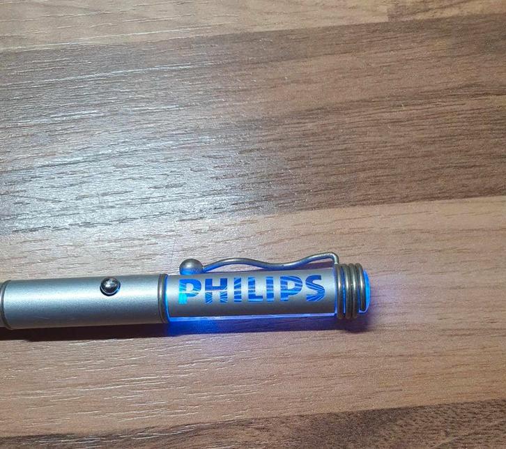 Vintage Philips pen,blauw licht,3 standen,draaipen,apart!, Verzamelen, Merken en Reclamevoorwerpen, Gebruikt, Gebruiksvoorwerp