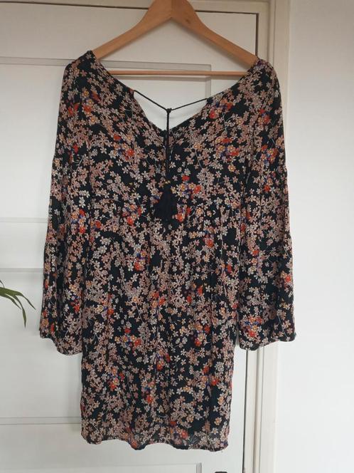 S/XS Superleuk tuniek zwart bloemetjes zalmroze oranje crème, Kleding | Dames, Jumpsuits, Zo goed als nieuw, Maat 36 (S), Overige kleuren