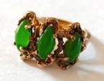 Bijzondere handgemaakte sterling zilveren ring met 3 Jade, Verzenden, Zilver, Ring, Met edelsteen