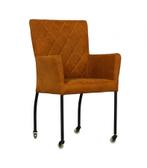 4  Eetkamerstoelen op Wieltjes, Huis en Inrichting, Ophalen, Bruin, Zo goed als nieuw, Leer