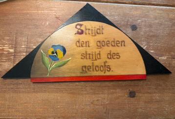 Houten Wandbord Bijbeltekst - Strijdt den goeden strijd beschikbaar voor biedingen