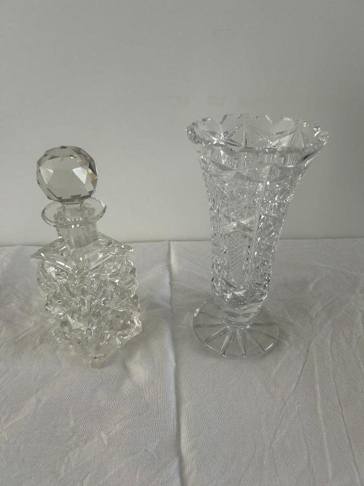 Vintage kristallen karaf en vaasje – handgeslepen, Antiek en Kunst, Antiek | Glas en Kristal, Ophalen