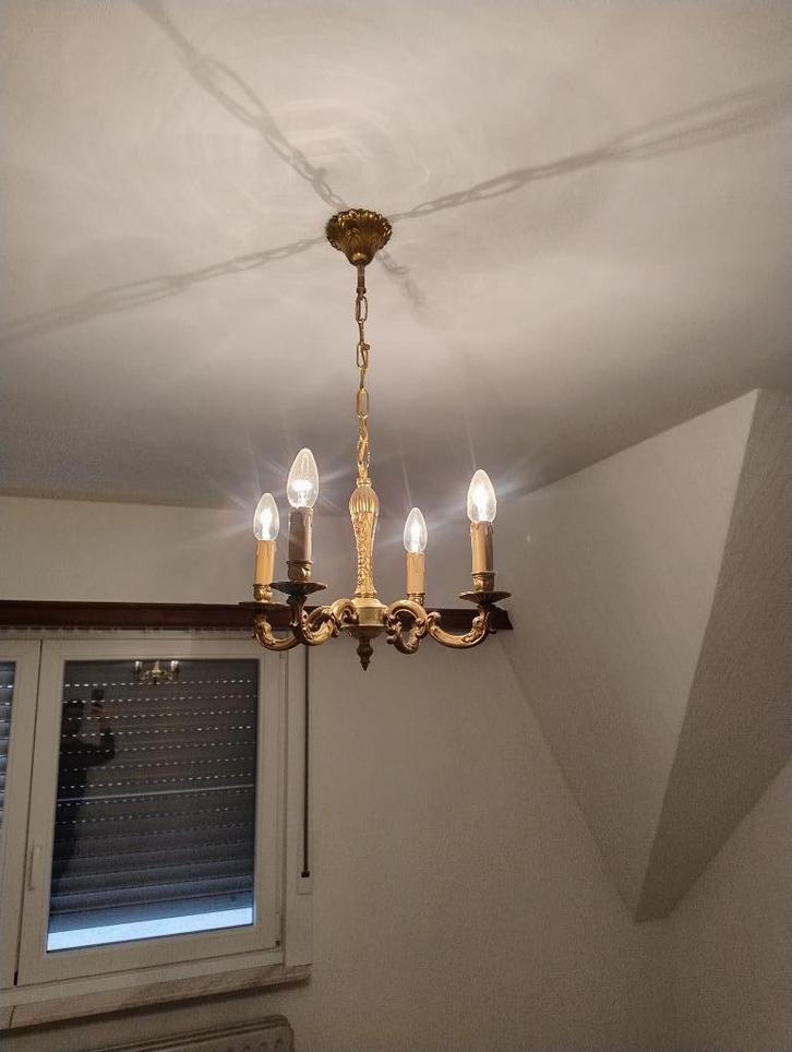 Klassieke Kroonluchter - Goudkleurig - 5 Lichtpunten, Huis en Inrichting, Lampen | Hanglampen, Gebruikt, Minder dan 50 cm, Metaal