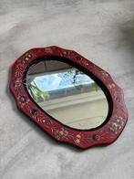 Handbeschilderde ovale spiegel rood Hindeloopen stijl, Antiek en Kunst, Ophalen of Verzenden, Ovaal, 50 tot 100 cm, Minder dan 100 cm