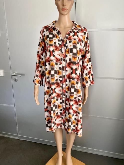 i325 Poools maat 44=L blouse-jurk jurkje wit/geel/bruin, Kleding | Dames, Jurken, Zo goed als nieuw, Maat 42/44 (L), Wit, Knielengte