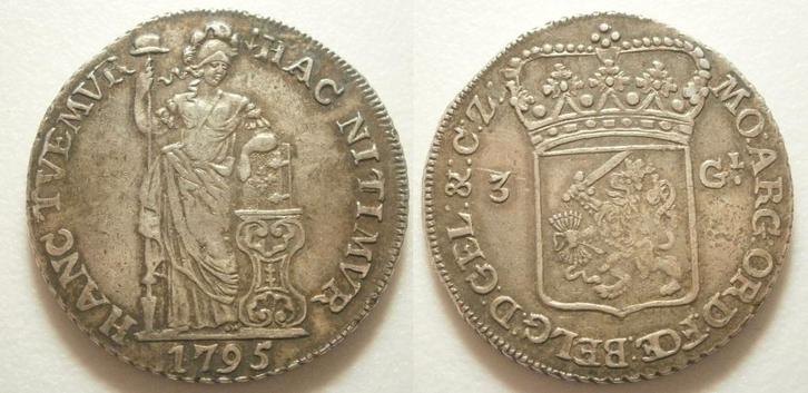Gelderland 3 Gulden 1795 Bataafse Republiek - R en P-, Postzegels en Munten, Munten | Nederland, Losse munt, 2½ gulden, Vóór koninkrijk