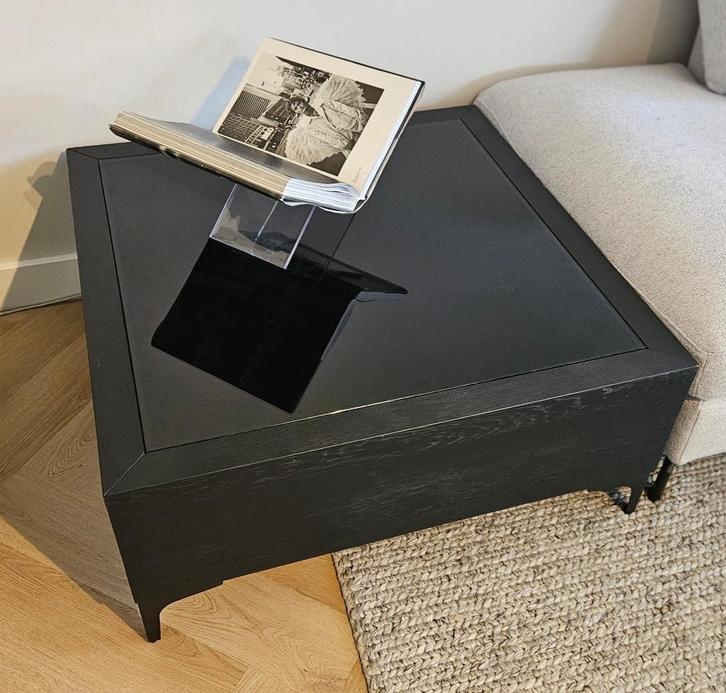 River Hoektafel – Zwart Eiken – Design – Vierkant, Huis en Inrichting, Tafels | Salontafels, Zo goed als nieuw, Minder dan 50 cm