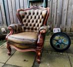 Chesterfield groen leder Queen anne ,eyecatcher, Antiek en Kunst, Ophalen