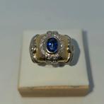 Gouden Ring 18k met Saffier en Diamanten 12gr, Ophalen of Verzenden, Zo goed als nieuw, 17 tot 18, Dame of Heer