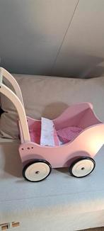 mooie roze houten poppenwagen met beddengoed, Ophalen of Verzenden, Gebruikt