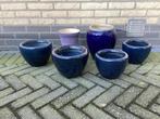 Blauwe bloempotten, Tuin en Terras, Bloempotten, Ophalen, Rond, Zo goed als nieuw, Aardewerk