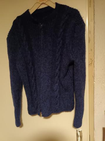 nieuw wollen effen blauw gebreid vest handgemaakt mt XL 44  beschikbaar voor biedingen