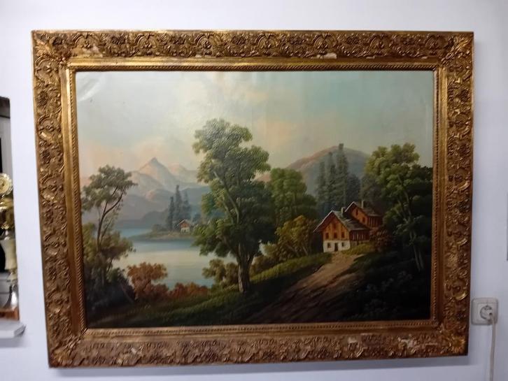 Schilderij op doek - Landschap met huis, Antiek en Kunst, Kunst | Schilderijen | Klassiek, Ophalen of Verzenden