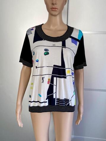 J283 Escola maat 42=L shirt top wit/zwart/blauw/geel beschikbaar voor biedingen