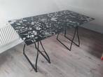 Glazen Ikea tafel met metalen onderstel, Ophalen, 100 tot 150 cm, 50 tot 100 cm, Zo goed als nieuw