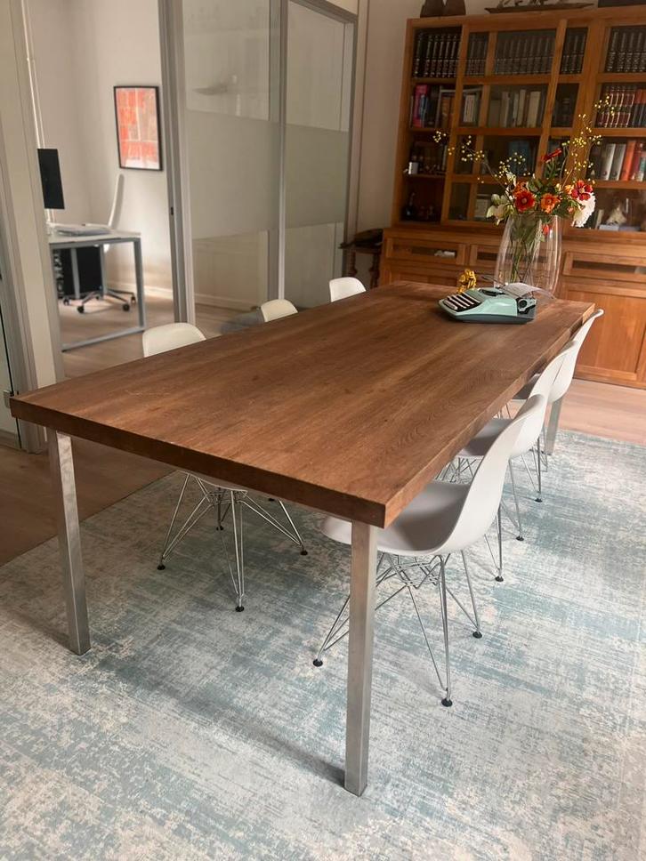Tafel en zes stoelen, Huis en Inrichting, Tafels | Eettafels, Zo goed als nieuw, 50 tot 100 cm, 200 cm of meer, Vijf personen of meer