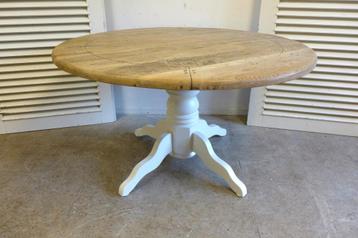 Prachtige witte landelijke ronde eiken eettafel 130 cm beschikbaar voor biedingen