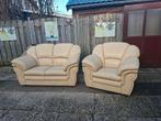 Leren 2-zitsbank en fauteuil - geen slijtage, Huis en Inrichting, Fauteuils, Ophalen, Zo goed als nieuw, Modern, Leer