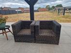 2 lounge stoelen met voetenbankjes, Ophalen, Gebruikt, Wicker, 2 zitplaatsen