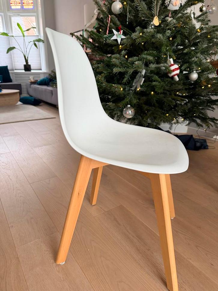 4x Witte Eetkamerstoelen met Houten Poten, Huis en Inrichting, Stoelen, Gebruikt, Vier, Hout, Wit, Ophalen of Verzenden