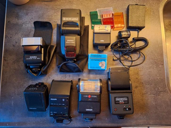 Verzameling cameraflitsers - Sigma, Mecablitz, Presenta, etc, Audio, Tv en Foto, Fotografie | Flitsers, Gebruikt, Overige merken