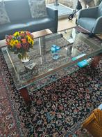 Glazen salontafel met kersenhout, Huis en Inrichting, Tafels | Salontafels, Ophalen, 100 tot 150 cm, 150 tot 200 cm, Modern