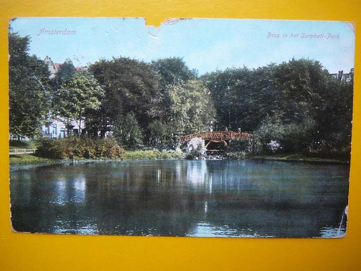 Amsterdam.  Brug in het Sarphati park, Verzamelen, Ansichtkaarten | Nederland, Gelopen, Noord-Holland, Voor 1920, Ophalen of Verzenden